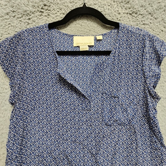 Cynthia Rowley 100% Silk Top Womens‎ S Blue Floral Geometric Lightweight Blouse - Picture 3 of 10